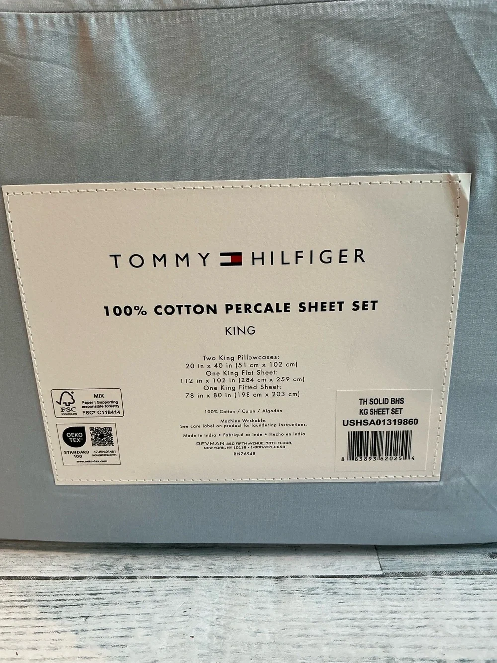 Tommy Hilfiger 4Pc King Size Cotton Percale Blue Sheet Set